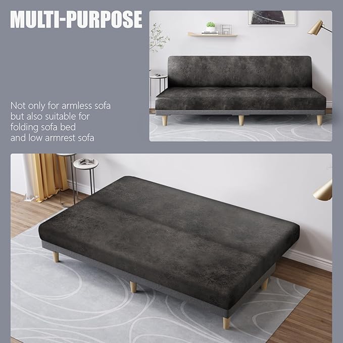 molasofa Leather Like Stretch Futon Slipcover Armless Futon Bed Sofa Cover - Image 5