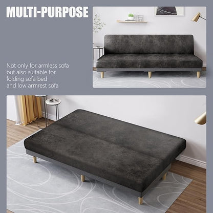 molasofa Leather Like Stretch Futon Slipcover Armless Futon Bed Sofa Cover - Image 5