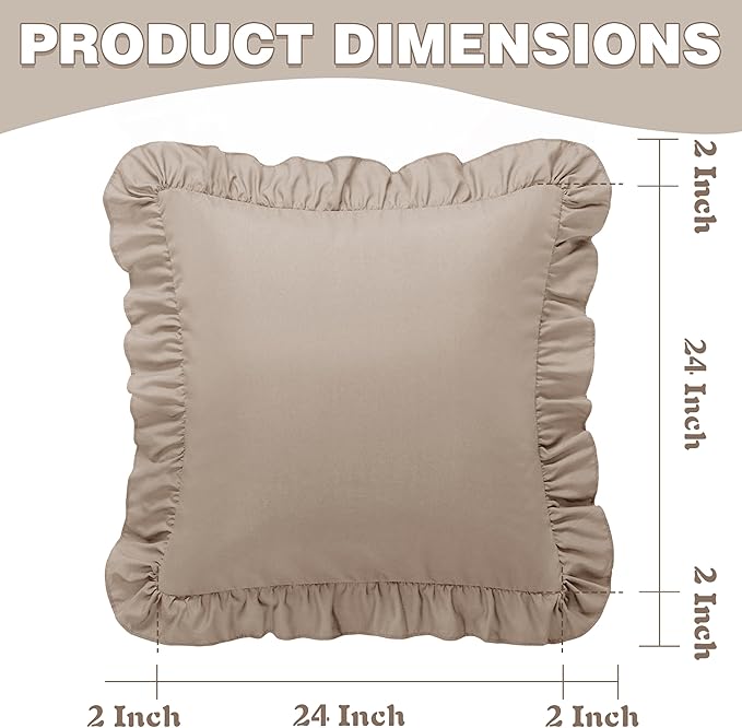 KKJIAF Ruffle Pillow Cases 24x24 Inches, Khaki Square Ruffled Pillow Covers Set - Image 3
