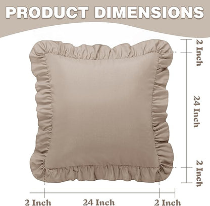 KKJIAF Ruffle Pillow Cases 24x24 Inches, Khaki Square Ruffled Pillow Covers Set - Image 3