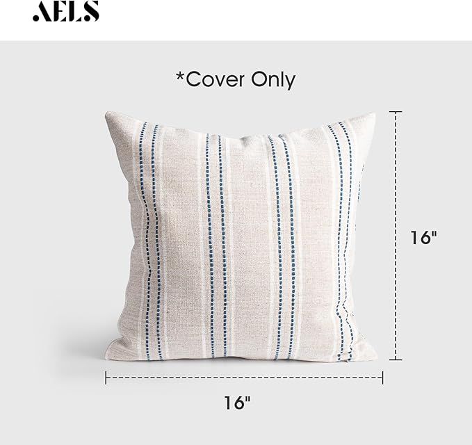 AELS 16x16 Decorative Farmhouse Linen Throw Pillow Covers, Boho Textured Pillow - Image 2