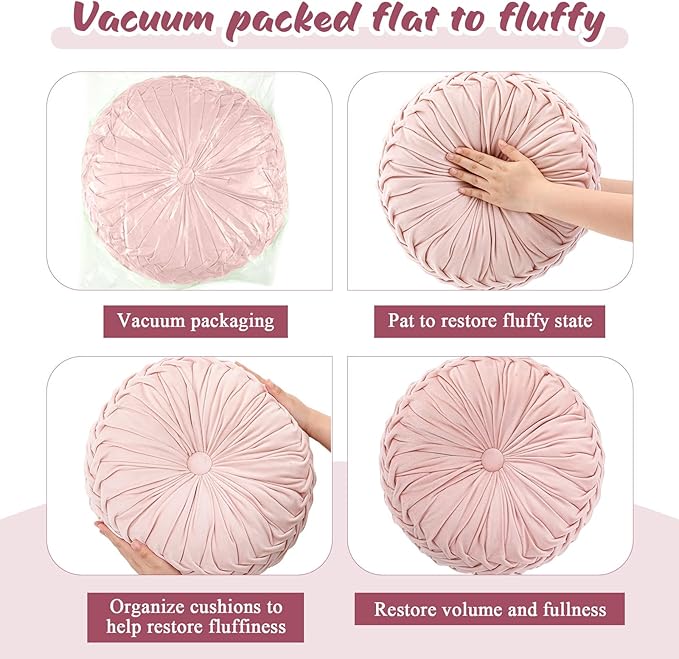 1 Pcs Round Throw Pillows Decorative Velvet Pleated Throw Pillows 15'' Diameter - Image 4