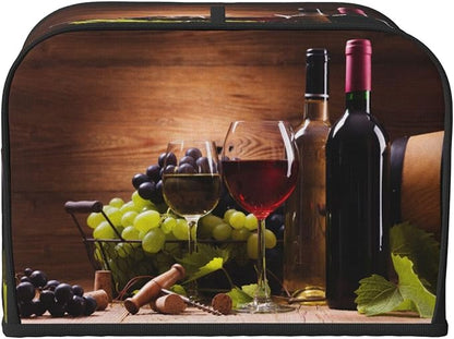 Red Wine Glasses Grape Wooden 4 Slice Toaster Cover, Waterproof Toaster Dust - Image 3