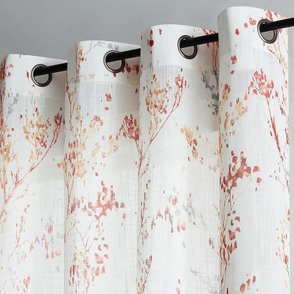 Branch Sheer White Curtains 96inch Long Red Tree Branch Semi Sheer Curtains - Image 4