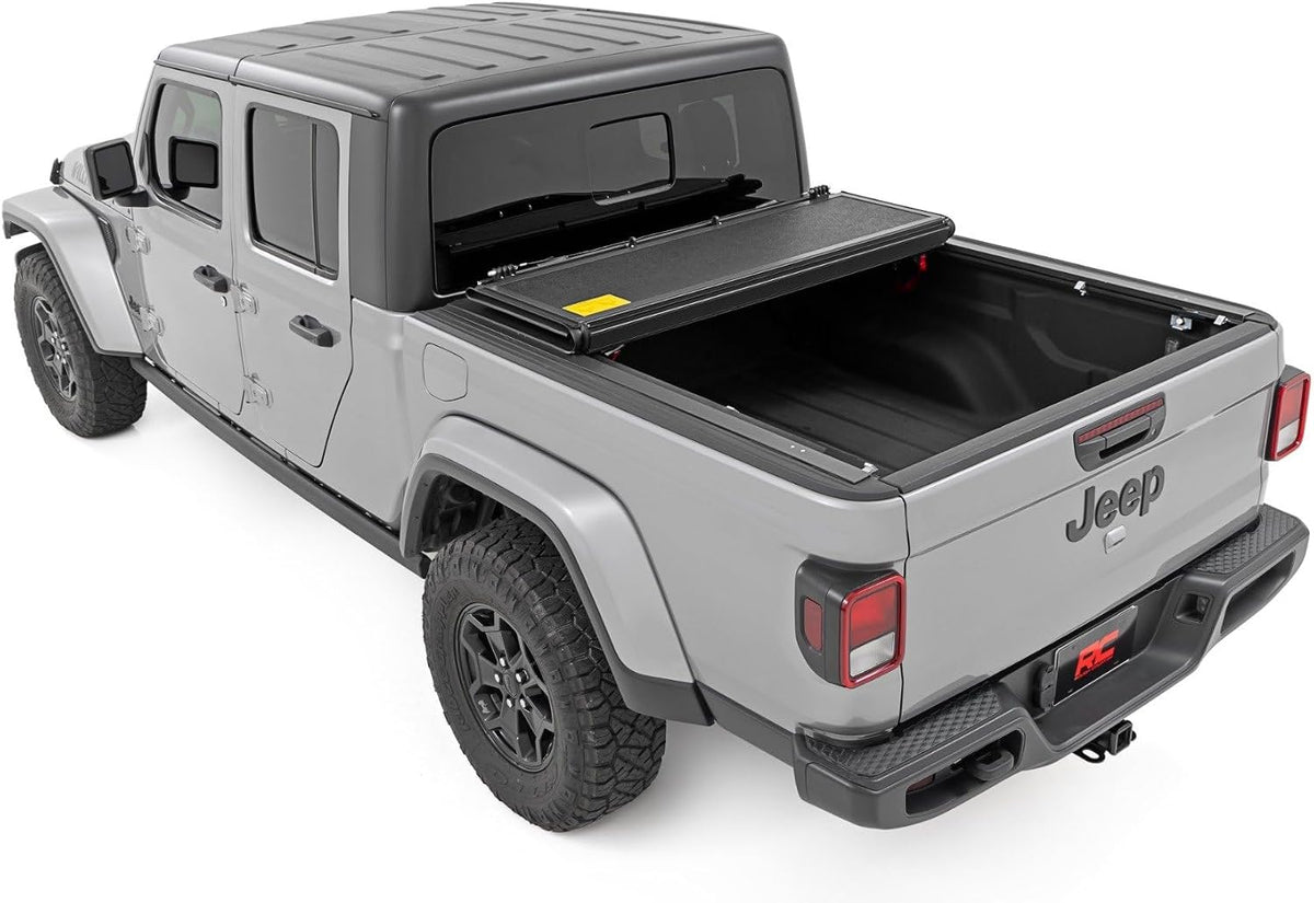 rough country hard low-profile tri-fold tonneau cover for, side view