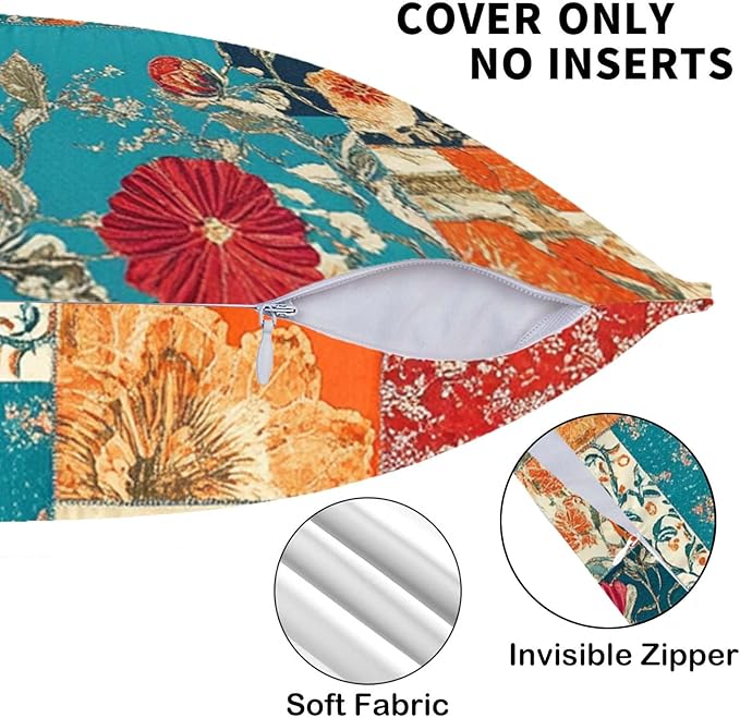 Floral Throw Pillow Covers 18x18 Set of 2 | Decorative Patchwork Like Cushion - Image 7