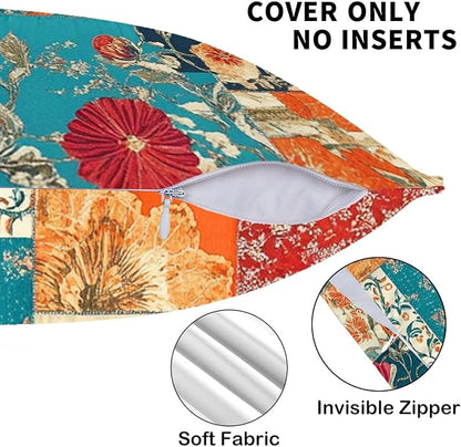Floral Throw Pillow Covers 18x18 Set of 2 | Decorative Patchwork Like Cushion - Image 7