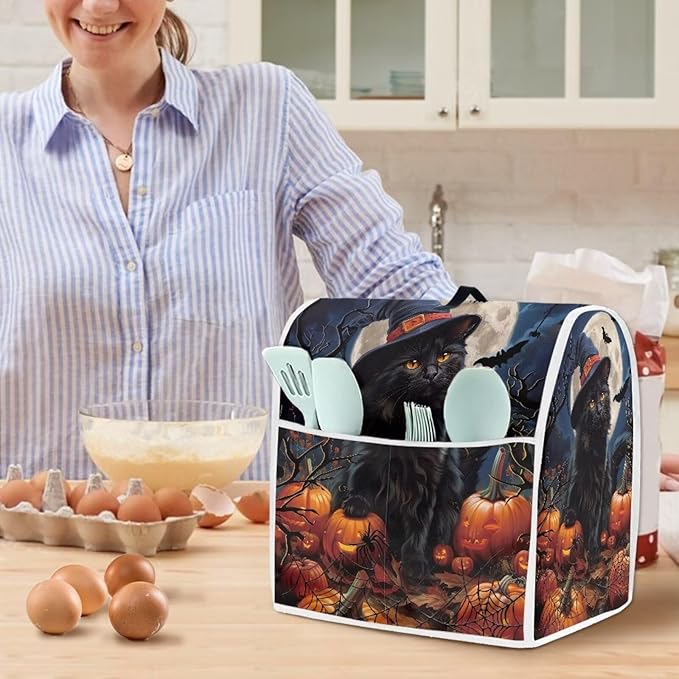 Black Cat Stand Mixer Cover 4.5-5 Quart Pumpkin Bat Kitchen Appliance Covers - Image 2