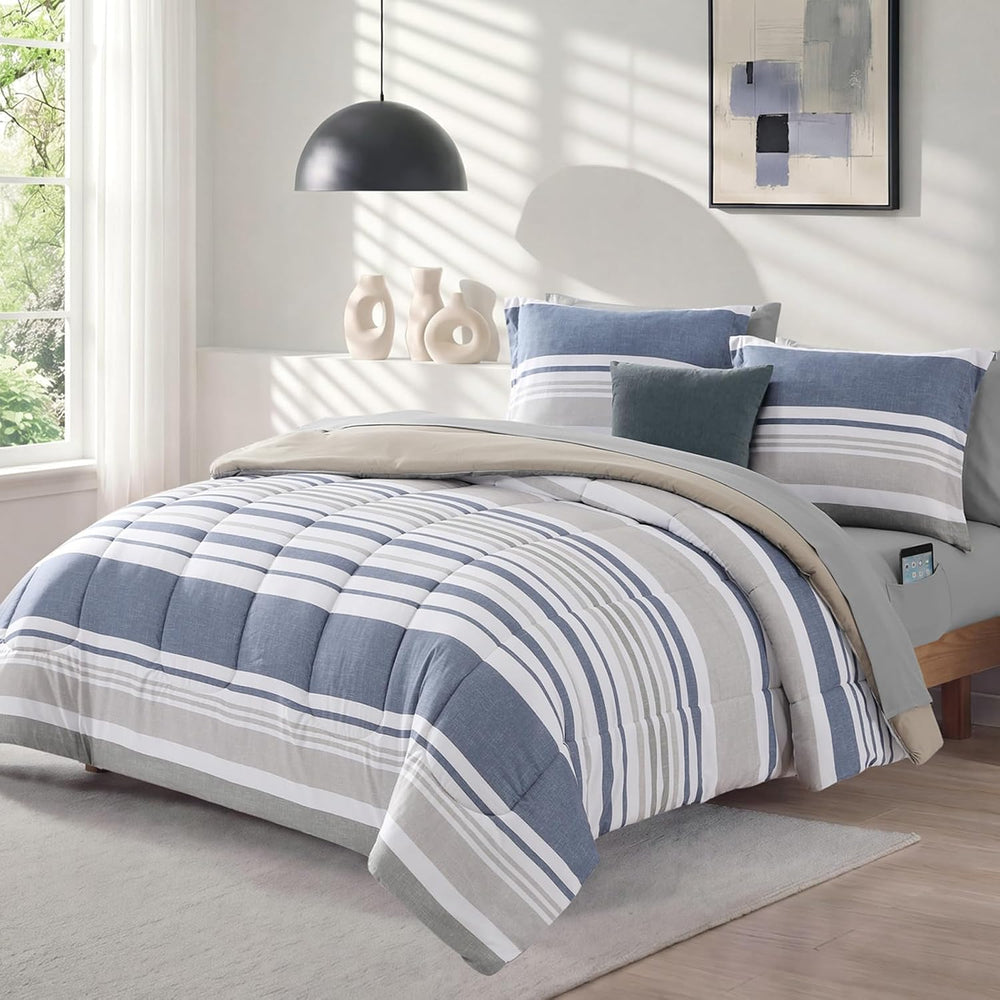 Monbix Full Size Comforter Sets - 7 Pieces Bed in a Bag Full Bedding Set