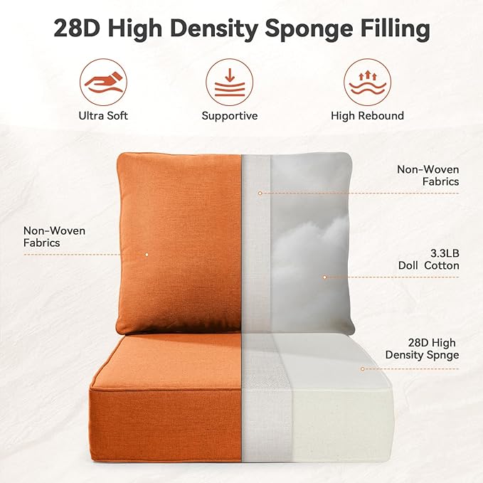 6" Thick Outdoor Cushions 22x24x6, 3-Set Deep Seat Patio Cushions - Image 9
