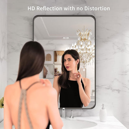 loaao 24x36 inch black bathroom mirror metal framed shown in use