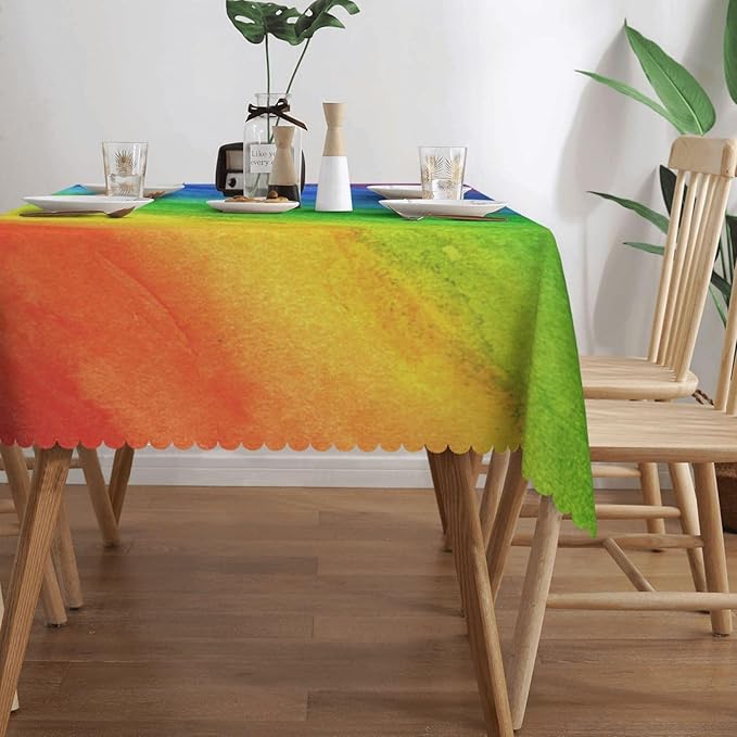 Rainbow Stripe Tablecloth Watercolor Rainbow Striped Boho Retro Colorful Table - Image 4