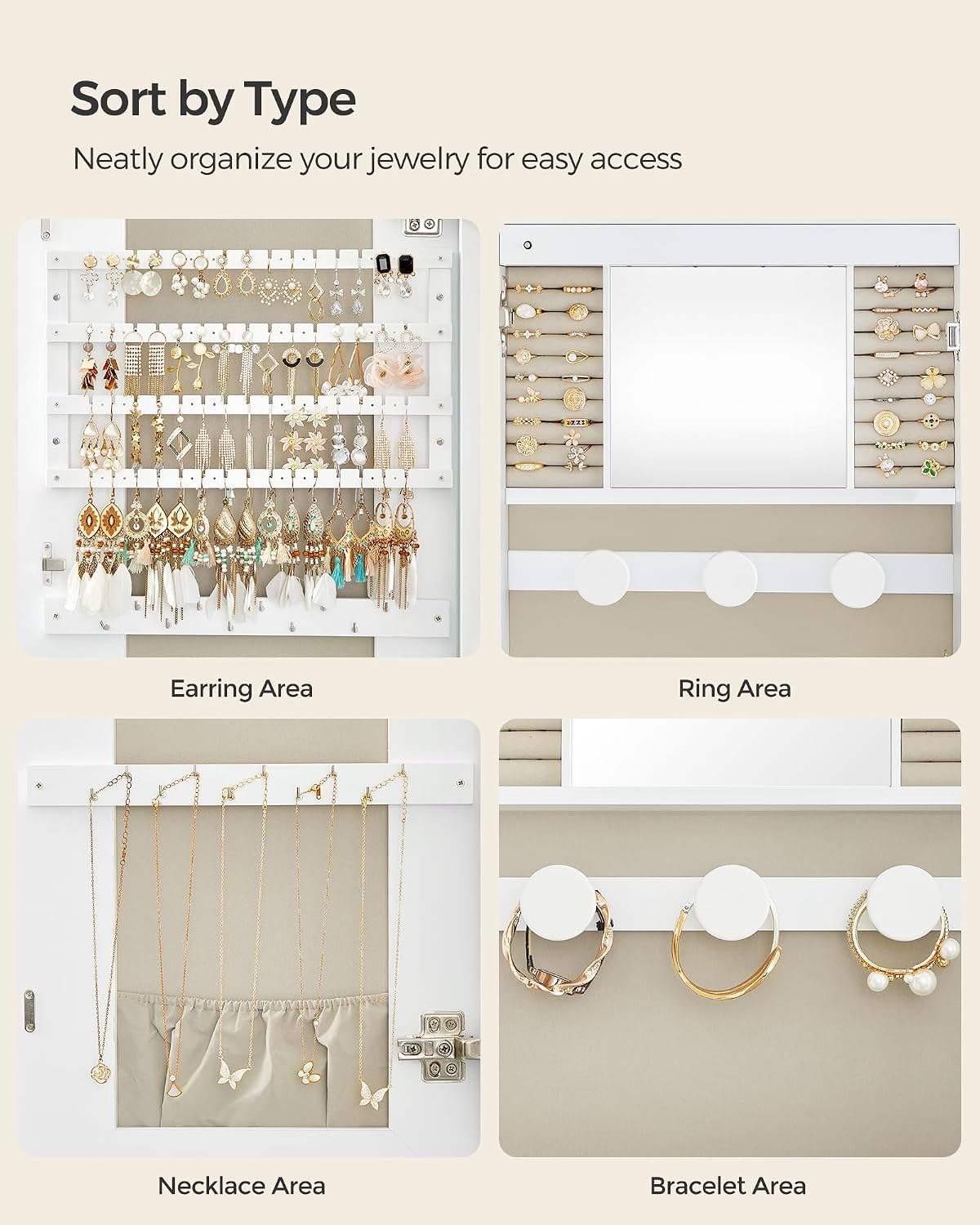 songmics jewelry organizer, led jewelry cabinet, wall/door mounted, view 9