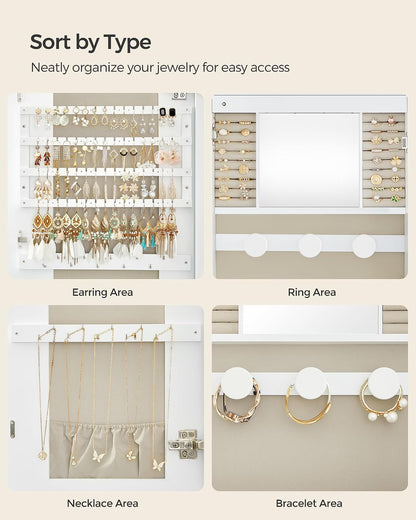 songmics jewelry organizer, led jewelry cabinet, wall/door mounted, view 9