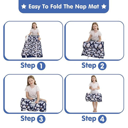 Viviland Toddler Kid Nap Mat for Preschool, Girls Deep Blue Bear Slumber Bag - Image 5