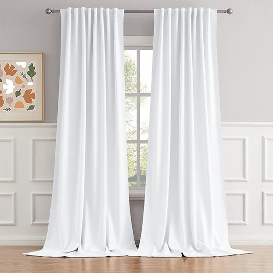 DUALIFE White Extra Long Blackout Curtains 52x108in, Rod Pocket Back Tab by DUALIFE