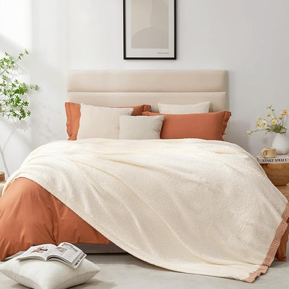 Snuggle Sac Cream Bedding Blankets Queen Size 90x90 inches, Reversible - Image 6