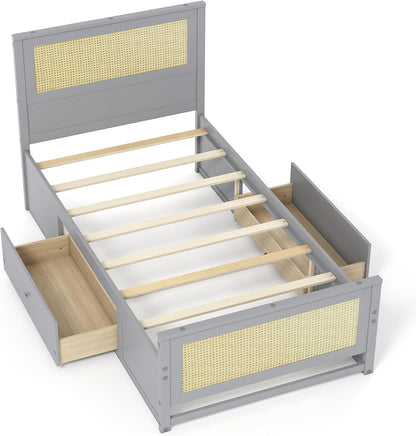 komfott twin rattan bed frame with 2 storage, view 9