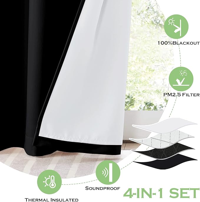 KGORGE Soundproof & Dust Particle Filtering Curtains 100% Blackout Window Cover - Image 5