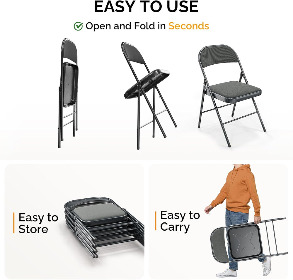 Bonnlo Folding Chair, Fabric Padded Folding Chairs with Cushion, Back and Ste...