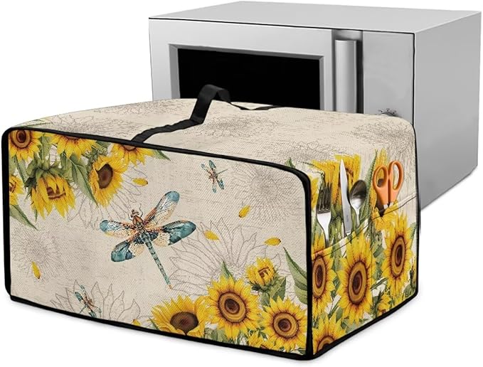 Dragonfly Sunflower Print Microwave Oven Cover Dust-Proof Microwave Toaster by HwzdsyxlCreativeHomeDecor