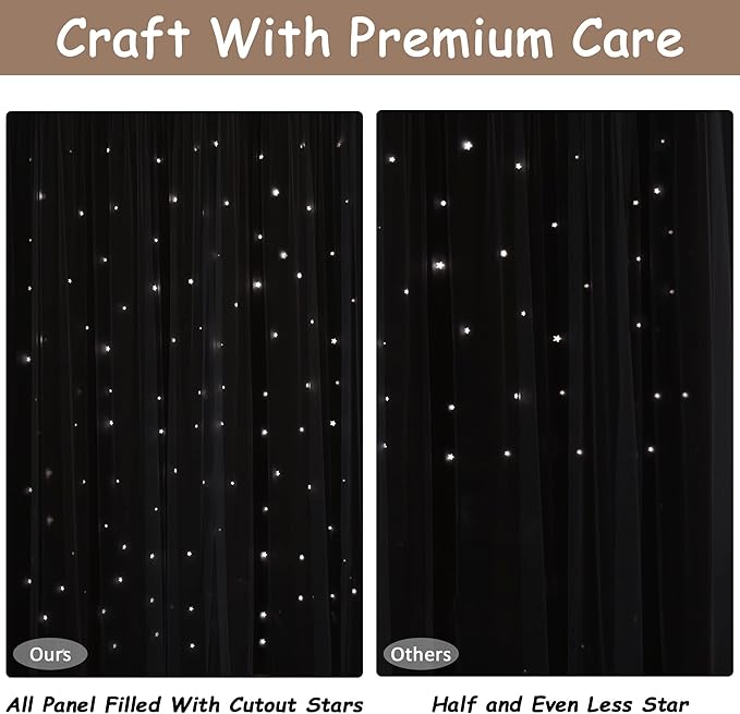 Kinryb Star Cut-Out Blackout Curtains 84 Inch Length Double Layer Curtain - Image 8