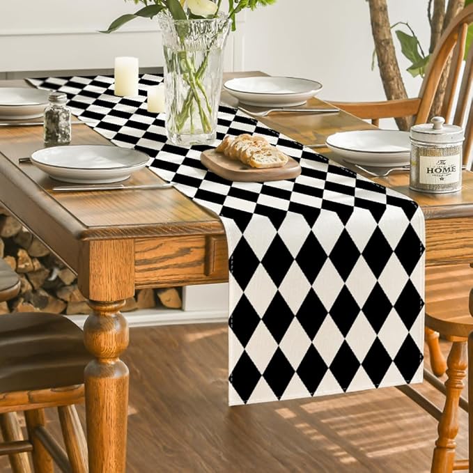 Artoid Mode Diamond Plaid Black Table Runner, Seasonal Halloween Party Kitchen - Image 4