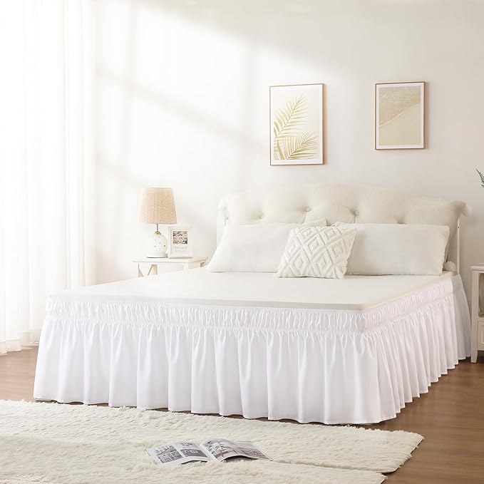 RIMELA White Bed Skirt Queen Size 18 Inch Drop, Elastic Bed Skirting - Image 6