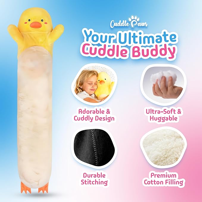 Duck Plush Body Pillow for Kids | Long Stuffed Animal Cuddle Pillow | Soft - Image 6