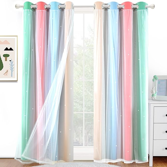 Kinryb Star Cut-Out Kids Bedroom Curtains 2 Layer Girls Bedroom Curtain Thermal by Kinryb
