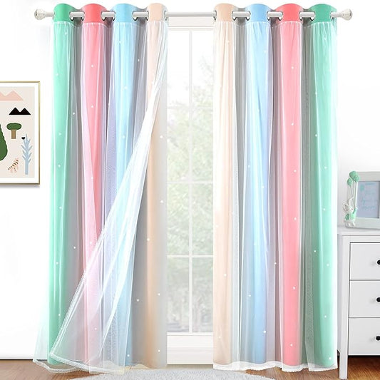 Kinryb Star Cut-Out Kids Bedroom Curtains 2 Layer Girls Bedroom Curtain Thermal by Kinryb