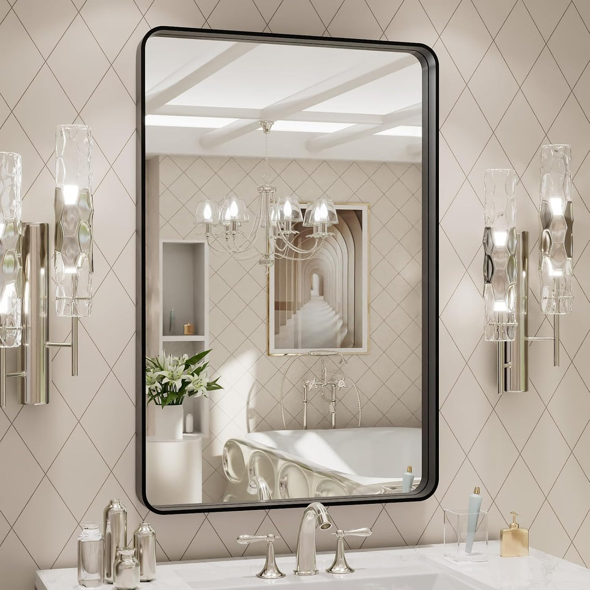 loaao 24x30 inch black metal framed bathroom mirror, main product view