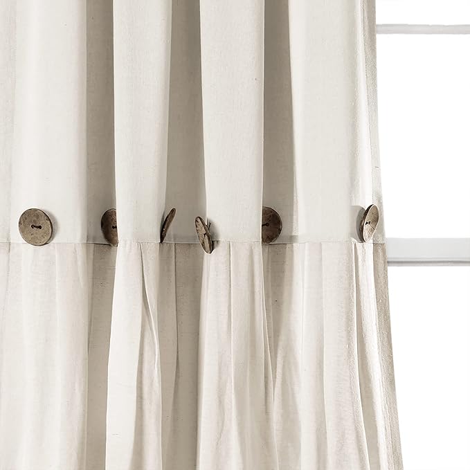 Lush Decor Linen Button Window Curtain Panel, Off White - Image 3