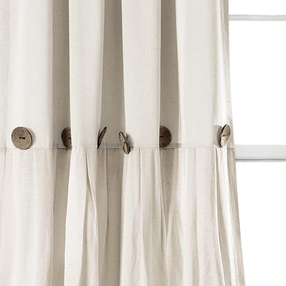 Lush Decor Linen Button Window Curtain Panel, Off White - Image 3