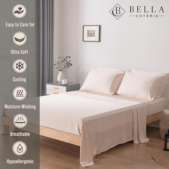 Bella Coterie 7 Piece Luxury Bamboo Viscose Split King Size Sheet Set | 2 - Image 3
