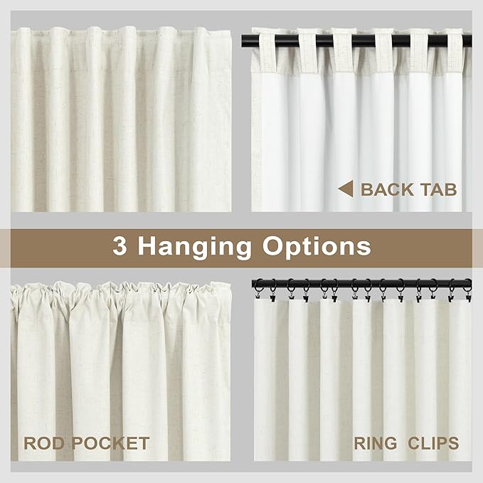 100 Inch Curtains Complete Blackout Linen Curtains - Image 5