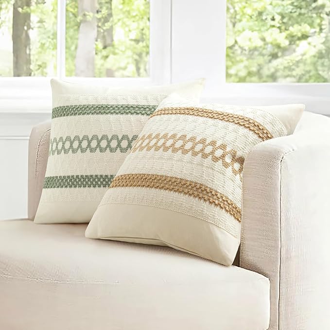 MIULEE Set of 2 Sage Green Boho Decorative Lumbar Pillow Covers 12x20 Inch - Image 7