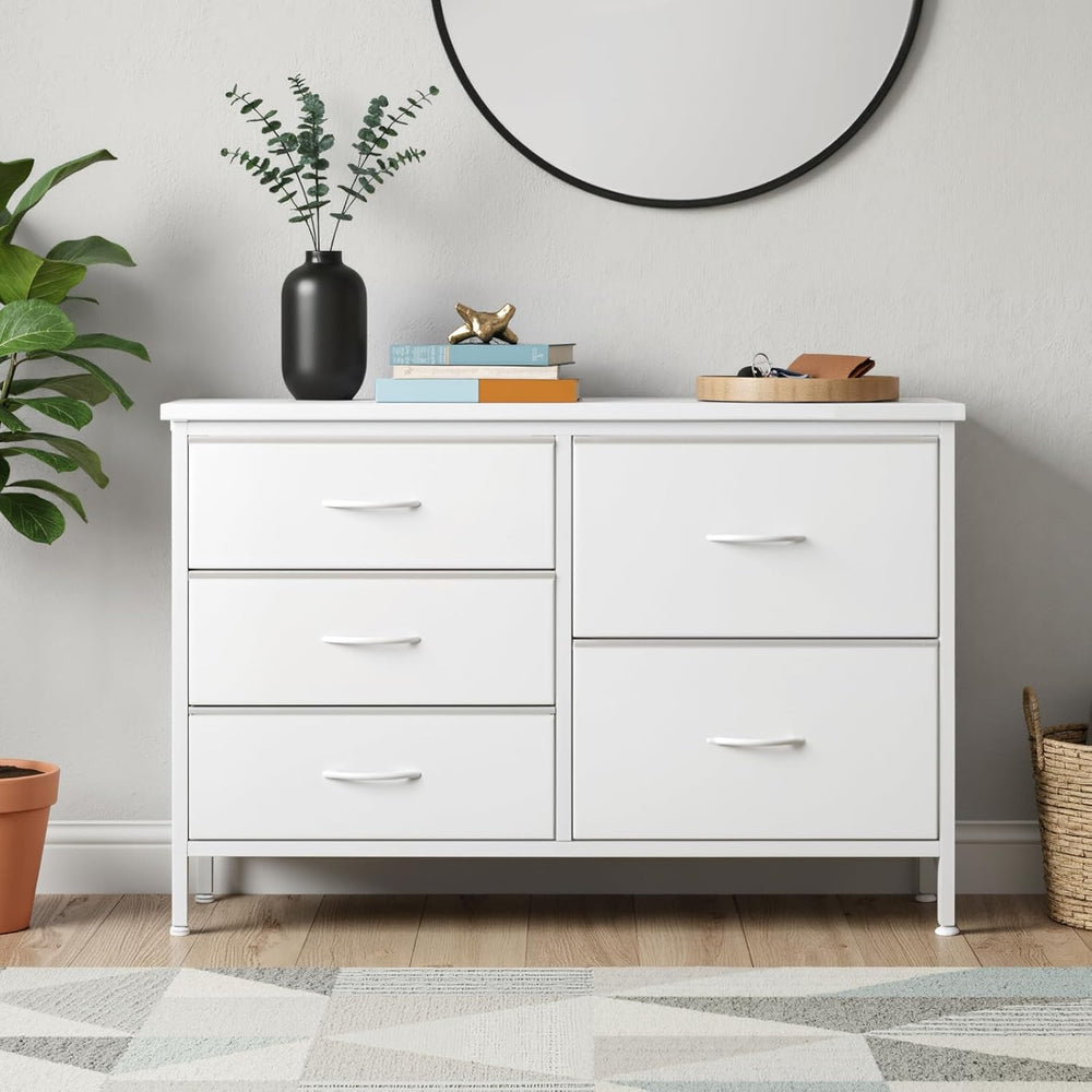 DUMOS TV Stand for Bedroom with 5 Drawers, Storage Chest of Drawers