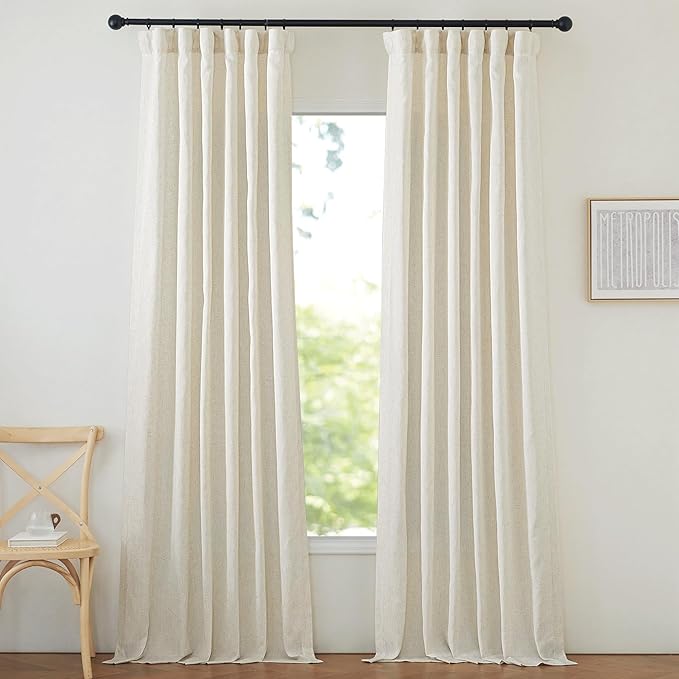 NICETOWN Natural Linen Curtains & Drapes 96 inches Long 2 Panels Set, Rod by NICETOWN
