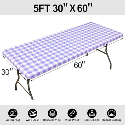Smiry Rectangle Picnic Table Cloth, Elastic Waterproof Fitted Vinyl Tablecloths - Image 8