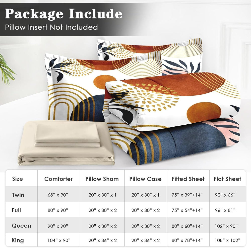 WeCozy Full Comforter Set with Sheets, 7 Pieces Mid Century Bedding