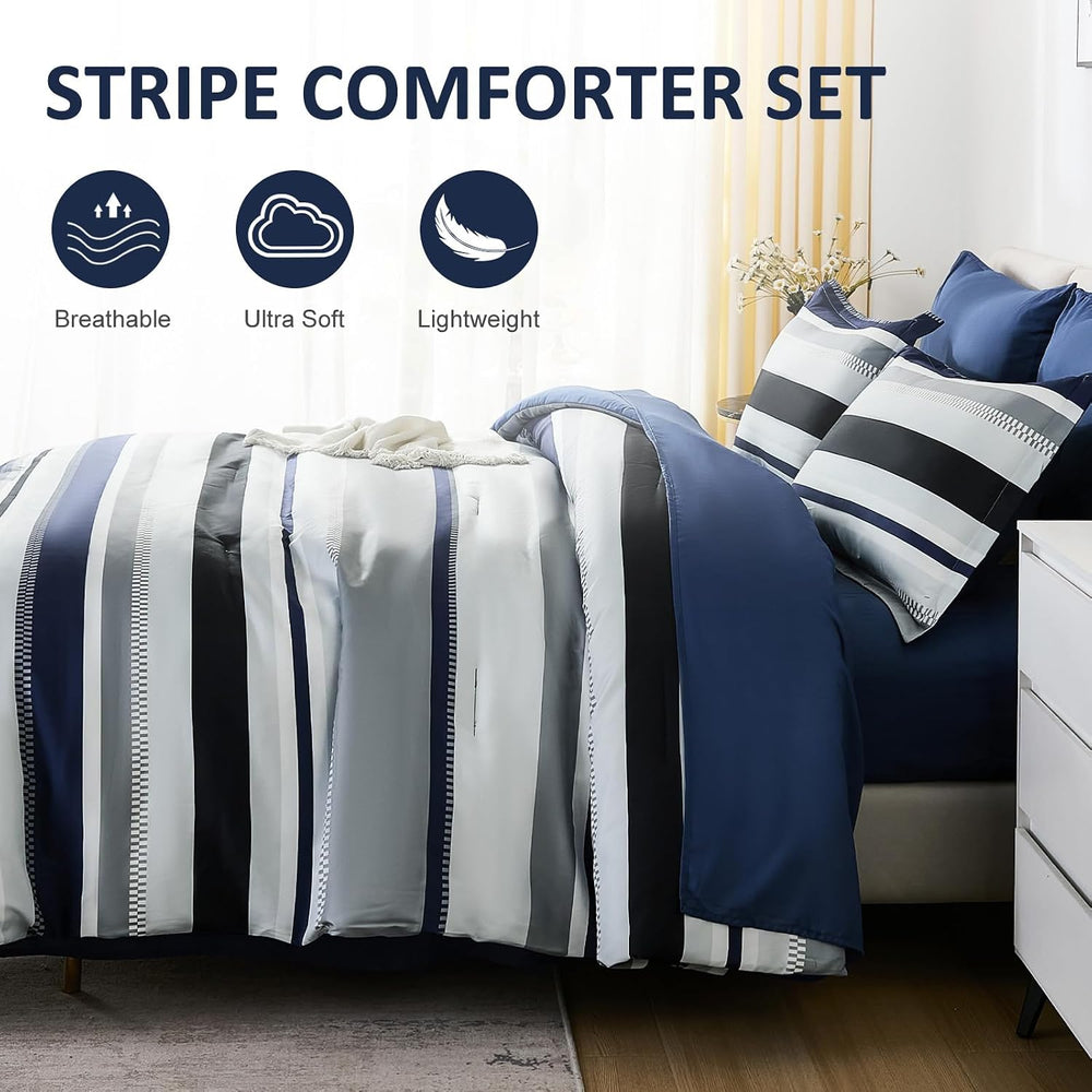 WONGS BEDDING Comforter Full Size, Navy Blue Bedding Comforter Set for Full B...