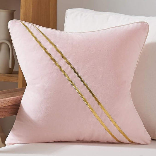 Avigers 18 x 18 Inch Pink Gold Leather Striped Lines Velvet Cushion Case Luxury by Avigers