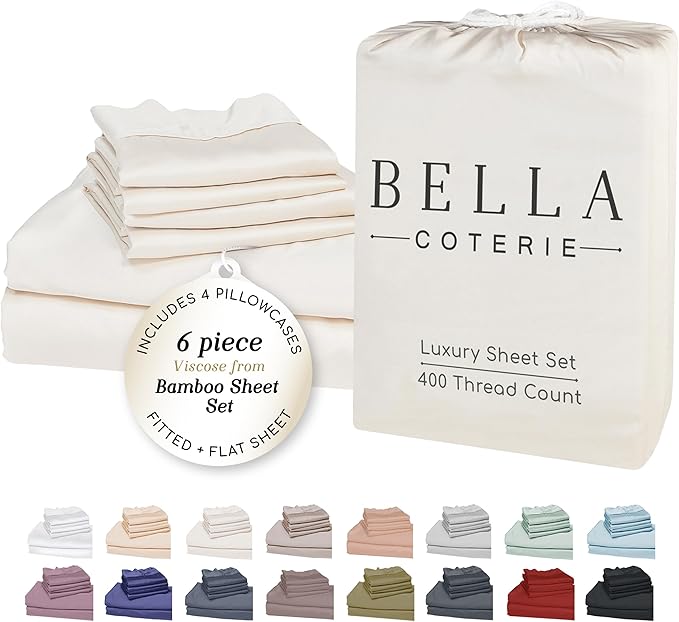 Bella Coterie 6 Piece Luxury Bamboo Viscose King Size Sheet Set | 100% by BC
