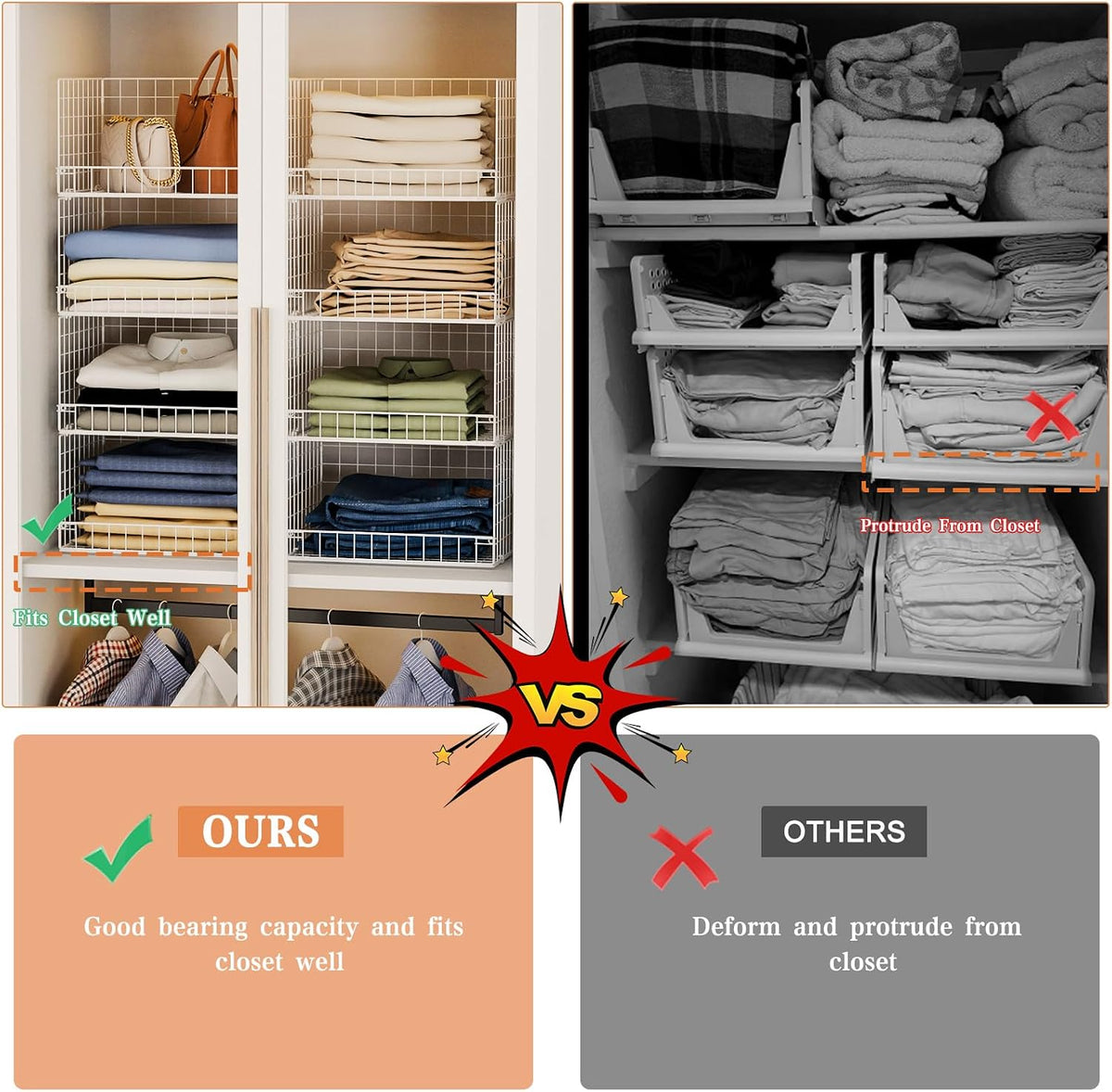 yociyoga 4-tier stackable closet organizers and storage basket on a desk or shelf