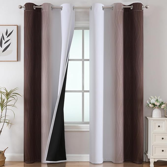 Estelar Textiler Brown and Greyish White Ombre Blackout Curtains by ESTELARTEXTILER