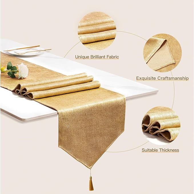 BALCONY & FALCON Gold Table Runner Lustrous Linen 14"x71" Water Resistant - Image 2