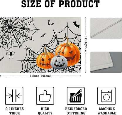 Giwawa Halloween Placemats, Colorful Spooky Pumpkins Spider Web Bats Linen - Image 4
