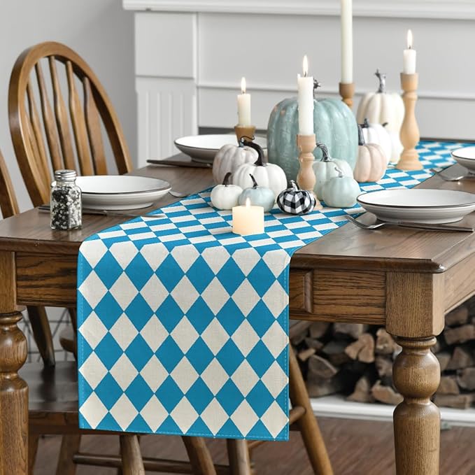 Artoid Mode Diamond Plaid Blue Bavarian Flag Oktoberfest Table Runner, - Image 3