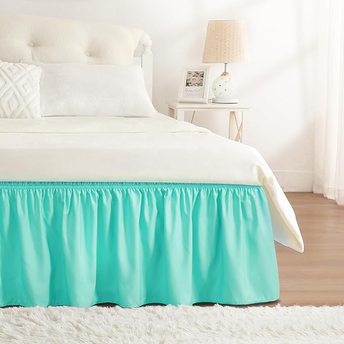 RIMELA Spa Blue Bed Skirt Queen Size 18 Inch Drop, Elastic Bed Skirting by RIMELABedSkirt